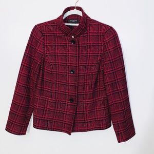 Talbot’s Petites Women’s Red Houndstooth Plaid Wool Blazer